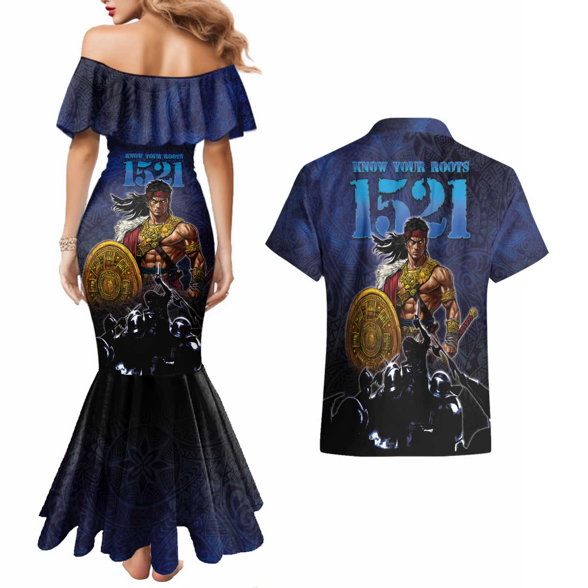 Philippines The First Hero Couples Matching Mermaid Dress and Hawaiian Shirt Lapu Lapu Know Your Roots