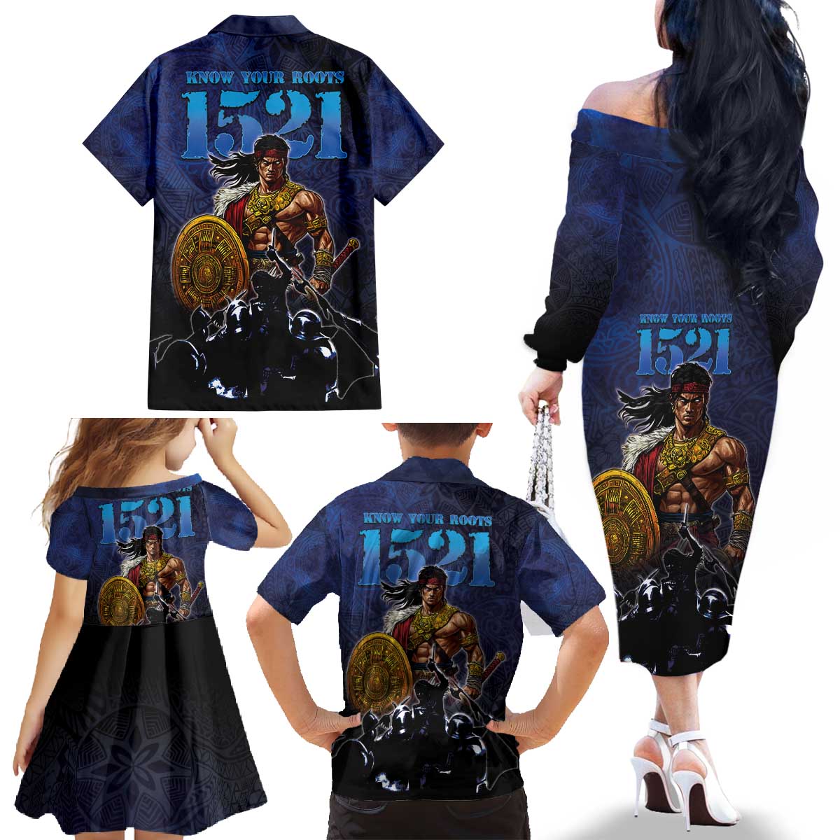Philippines The First Hero Family Matching Off The Shoulder Long Sleeve Dress and Hawaiian Shirt Lapu Lapu Know Your Roots