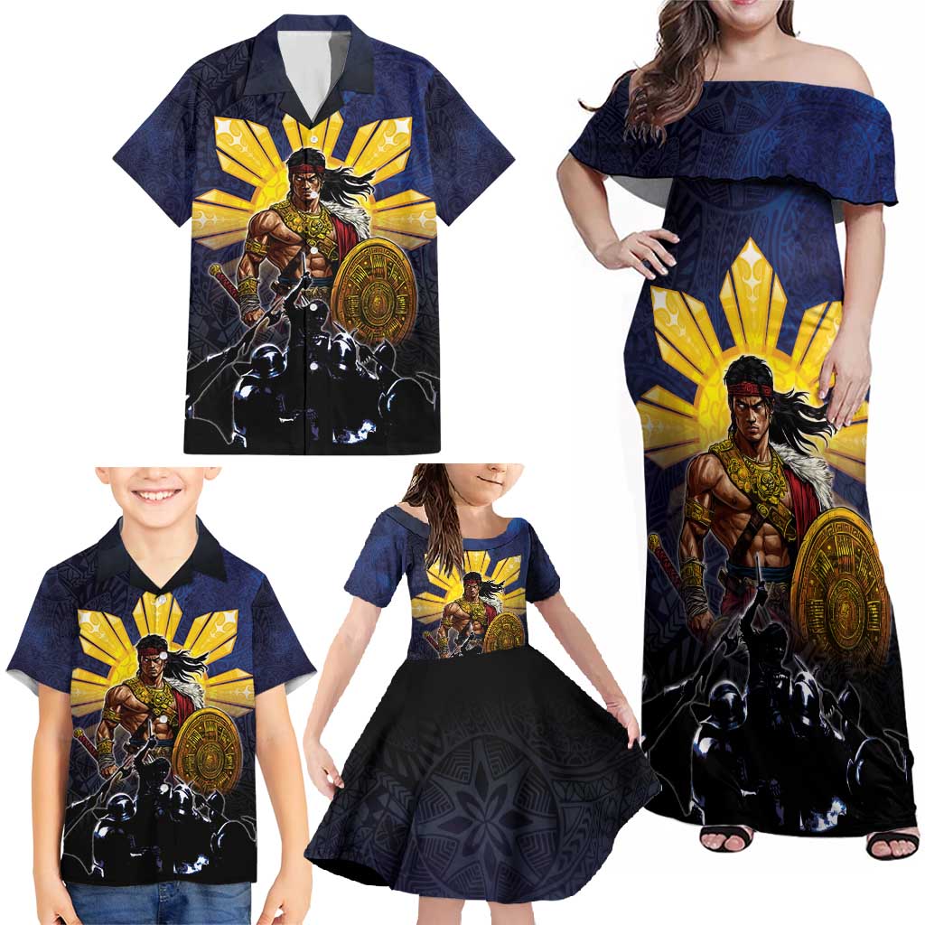 Philippines The First Hero Family Matching Off Shoulder Maxi Dress and Hawaiian Shirt Lapu Lapu Know Your Roots