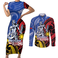 Philippines Lapu-Lapu Couples Matching Short Sleeve Bodycon Dress and Long Sleeve Button Shirt Proud Of My King LT05 Blue - Polynesian Pride