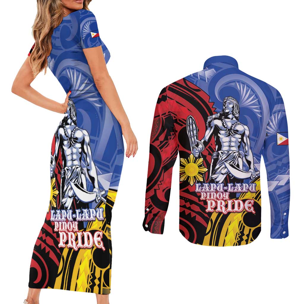 Philippines Lapu-Lapu Couples Matching Short Sleeve Bodycon Dress and Long Sleeve Button Shirt Proud Of My King LT05 - Polynesian Pride