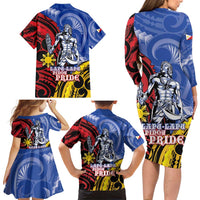 Philippines Lapu-Lapu Family Matching Long Sleeve Bodycon Dress and Hawaiian Shirt Proud Of My King LT05 - Polynesian Pride