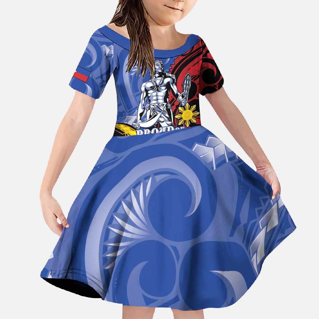 Philippines Lapu-Lapu Family Matching Mermaid Dress and Hawaiian Shirt Proud Of My King LT05 Daughter's Dress Blue - Polynesian Pride