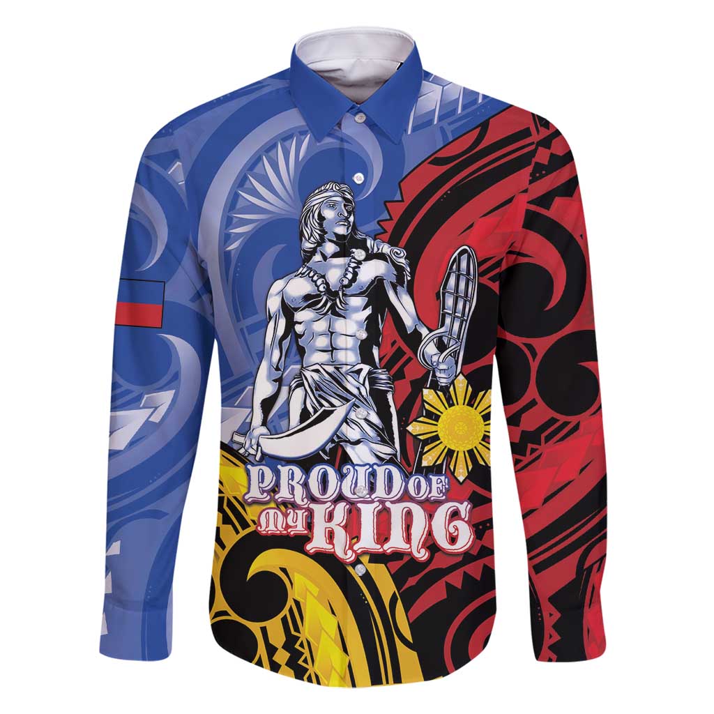 Philippines Lapu-Lapu Family Matching Off Shoulder Maxi Dress and Hawaiian Shirt Proud Of My King LT05 Dad's Shirt - Long Sleeve Blue - Polynesian Pride