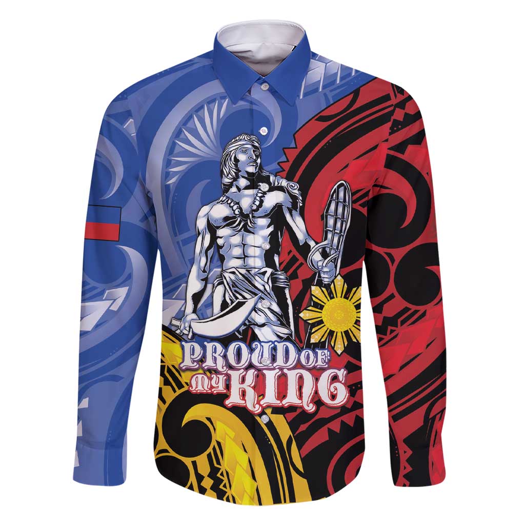 Philippines Lapu-Lapu Family Matching Short Sleeve Bodycon Dress and Hawaiian Shirt Proud Of My King LT05 Dad's Shirt - Long Sleeve Blue - Polynesian Pride