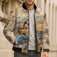 Aloha Hawaii Biker Bomber Puffer Jacket Ride To Paradise