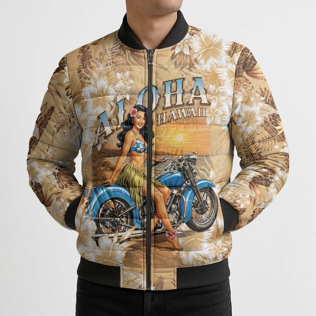 Aloha Hawaii Biker Bomber Puffer Jacket Ride To Paradise