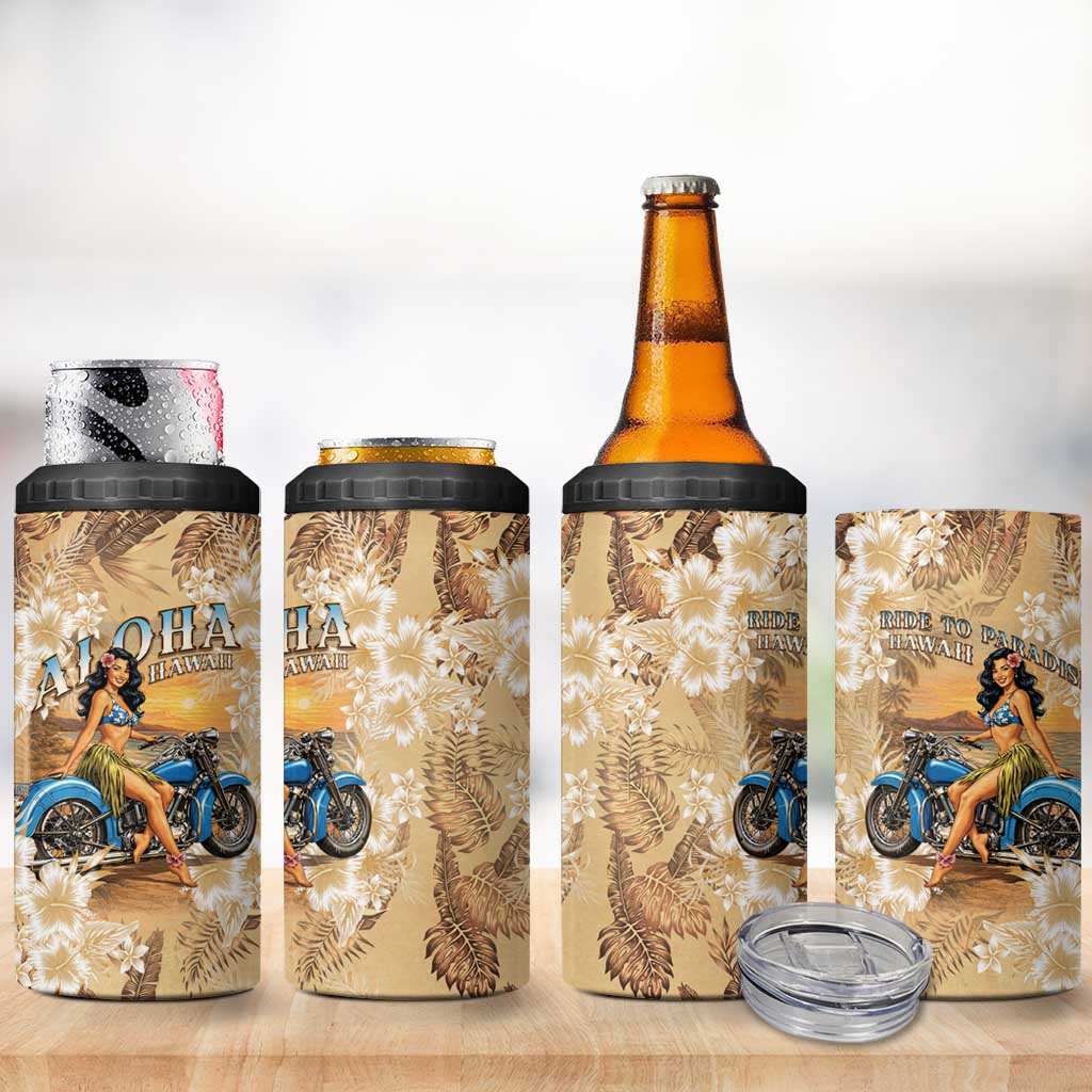 Aloha Hawaii Biker 4 in 1 Can Cooler Tumbler Ride To Paradise