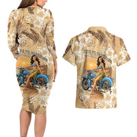 Aloha Hawaii Biker Couples Matching Long Sleeve Bodycon Dress and Hawaiian Shirt Ride To Paradise