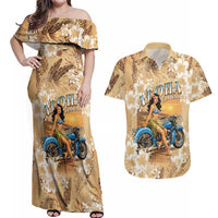 Aloha Hawaii Biker Couples Matching Off Shoulder Maxi Dress and Hawaiian Shirt Ride To Paradise
