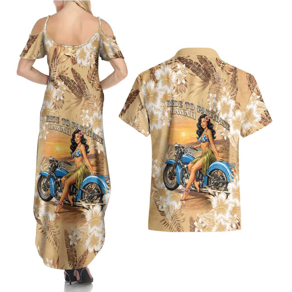 Aloha Hawaii Biker Couples Matching Summer Maxi Dress and Hawaiian Shirt Ride To Paradise
