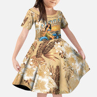 Aloha Hawaii Biker Family Matching Long Sleeve Bodycon Dress and Hawaiian Shirt Ride To Paradise LT05 Daughter's Dress Beige - Polynesian Pride