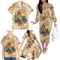 Aloha Hawaii Biker Family Matching Off The Shoulder Long Sleeve Dress and Hawaiian Shirt Ride To Paradise LT05 - Polynesian Pride