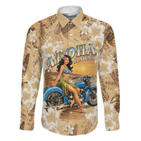 Aloha Hawaii Biker Family Matching Off The Shoulder Long Sleeve Dress and Hawaiian Shirt Ride To Paradise LT05 Dad's Shirt - Long Sleeve Beige - Polynesian Pride
