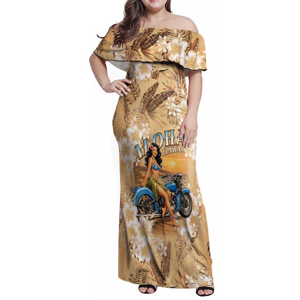 Aloha Hawaii Biker Family Matching Off Shoulder Maxi Dress and Hawaiian Shirt Ride To Paradise