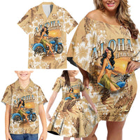 Aloha Hawaii Biker Family Matching Off Shoulder Short Dress and Hawaiian Shirt Ride To Paradise