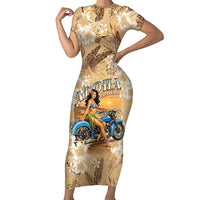 Aloha Hawaii Biker Family Matching Short Sleeve Bodycon Dress and Hawaiian Shirt Ride To Paradise LT05 Mom's Dress Beige - Polynesian Pride