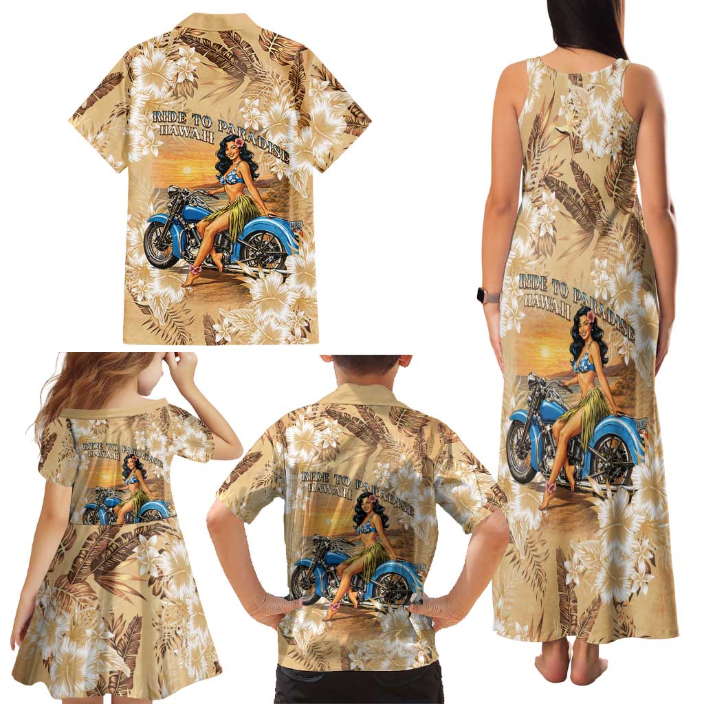 Aloha Hawaii Biker Family Matching Tank Maxi Dress and Hawaiian Shirt Ride To Paradise