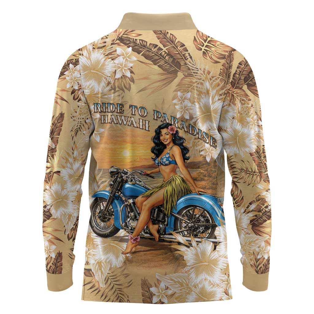 Aloha Hawaii Biker Long Sleeve Polo Shirt Ride To Paradise