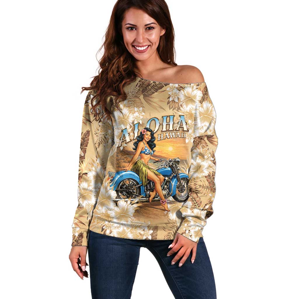 Aloha Hawaii Biker Off Shoulder Sweater Ride To Paradise