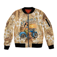 Aloha Hawaii Biker Sleeve Zip Bomber Jacket Ride To Paradise