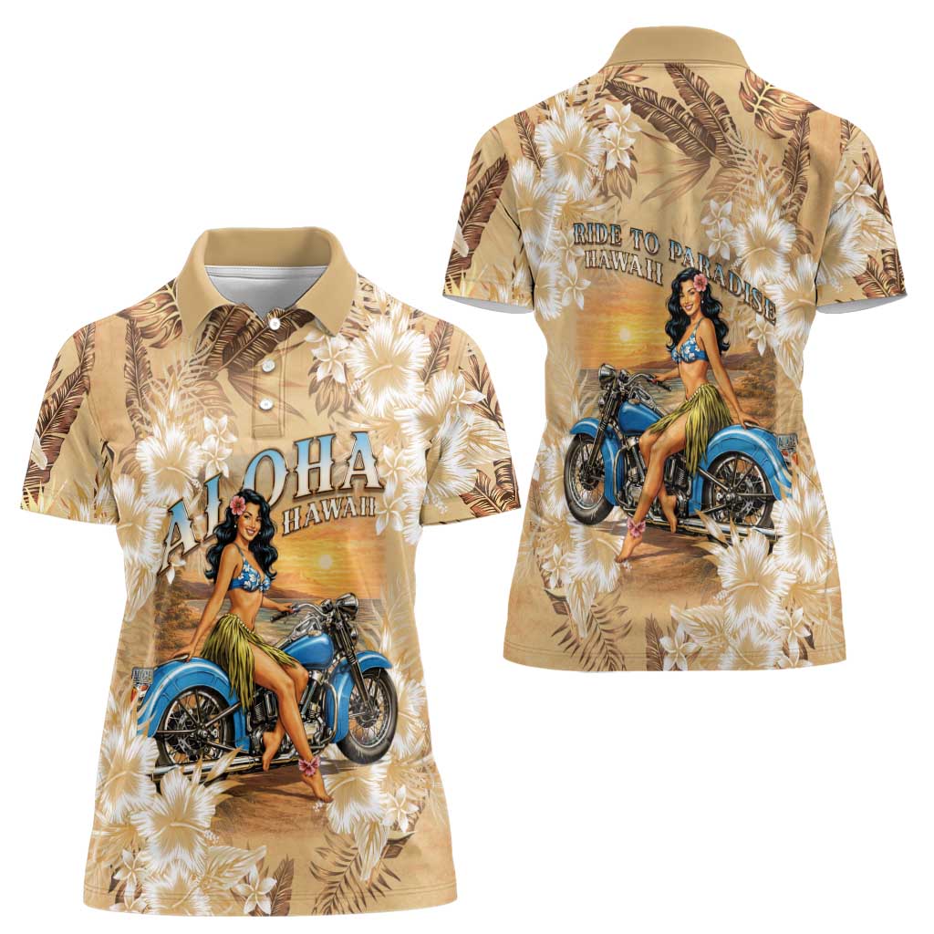 Aloha Hawaii Biker Women Polo Shirt Ride To Paradise