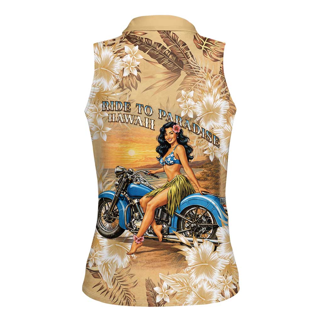 Aloha Hawaii Biker Women Sleeveless Polo Shirt Ride To Paradise