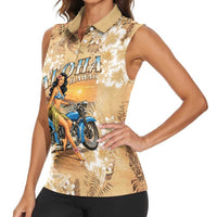 Aloha Hawaii Biker Women Sleeveless Polo Shirt Ride To Paradise