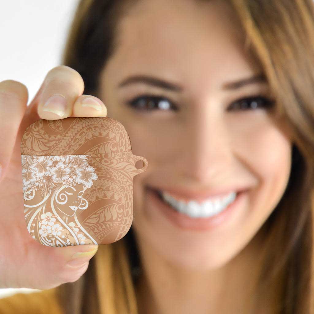 Polynesian Women's Day AirPods Case Brown Hibiscus Flowers With Polynesian Pattern