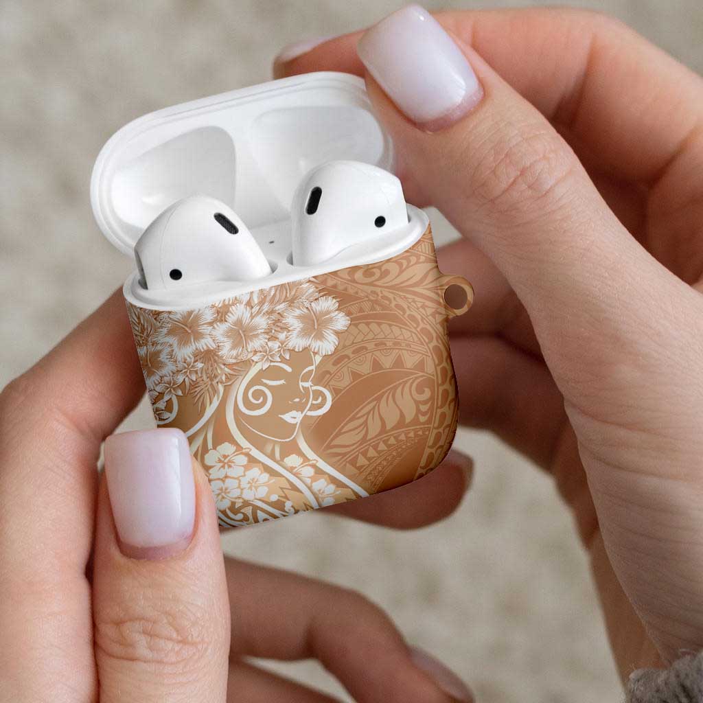 Polynesian Women's Day AirPods Case Brown Hibiscus Flowers With Polynesian Pattern
