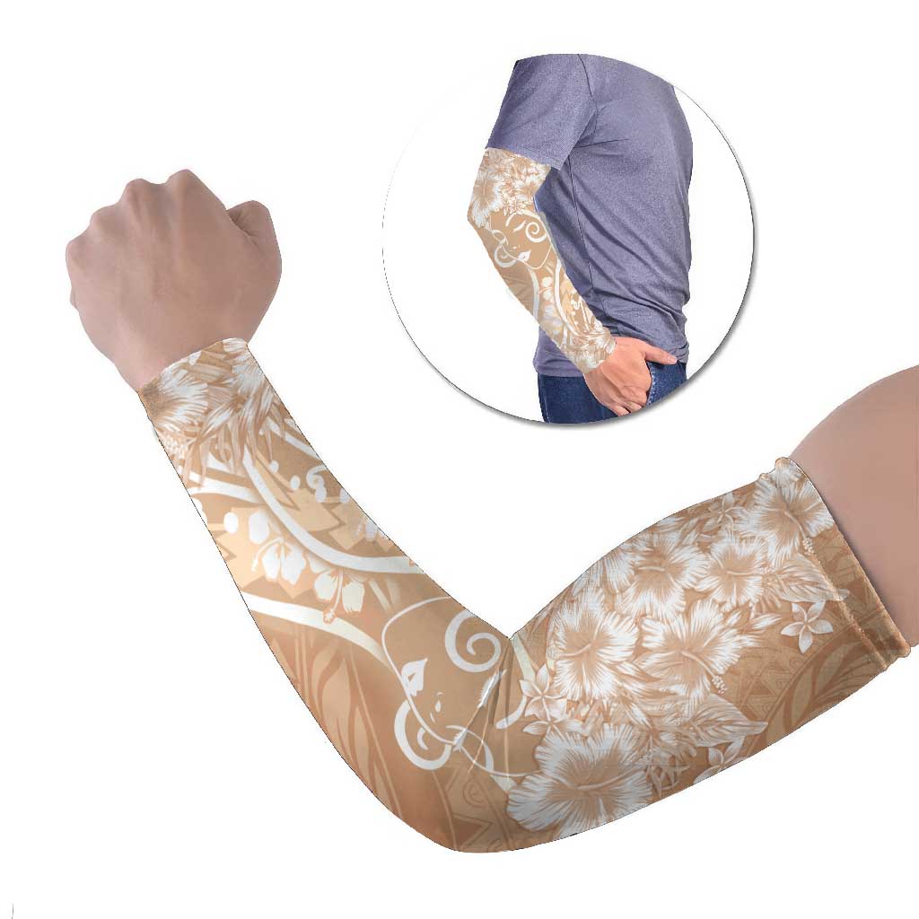 Polynesian Women's Day Arm Sleeves Brown Hibiscus Flowers With Polynesian Pattern