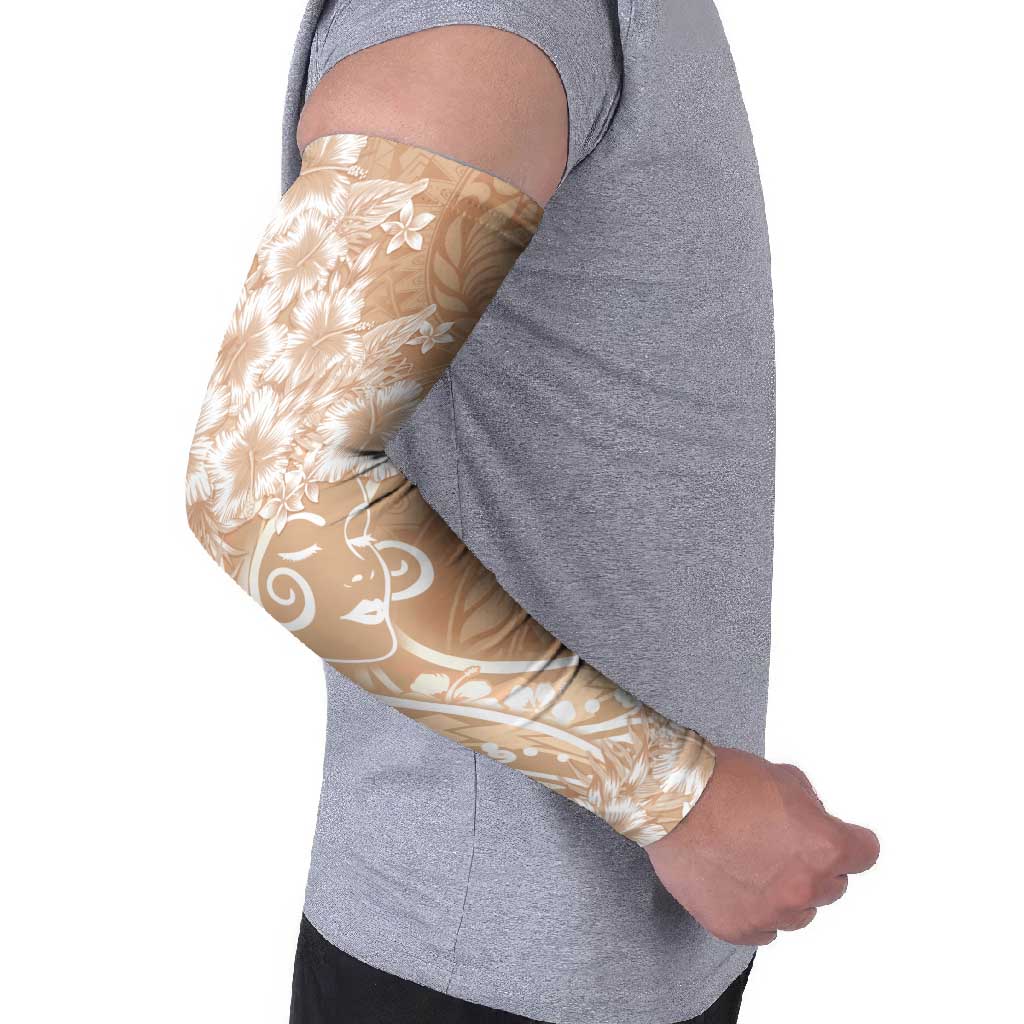 Polynesian Women's Day Arm Sleeves Brown Hibiscus Flowers With Polynesian Pattern