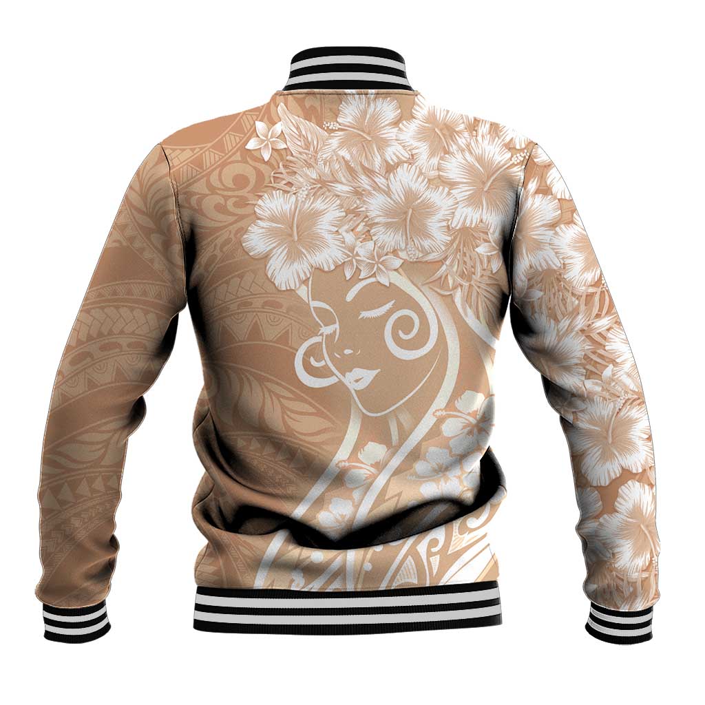 Polynesian Women's Day Baseball Jacket Brown Hibiscus Flowers With Polynesian Pattern