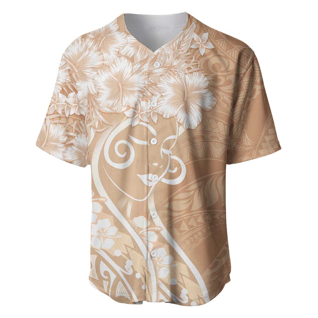 Polynesian Women's Day Baseball Jersey Brown Hibiscus Flowers With Polynesian Pattern