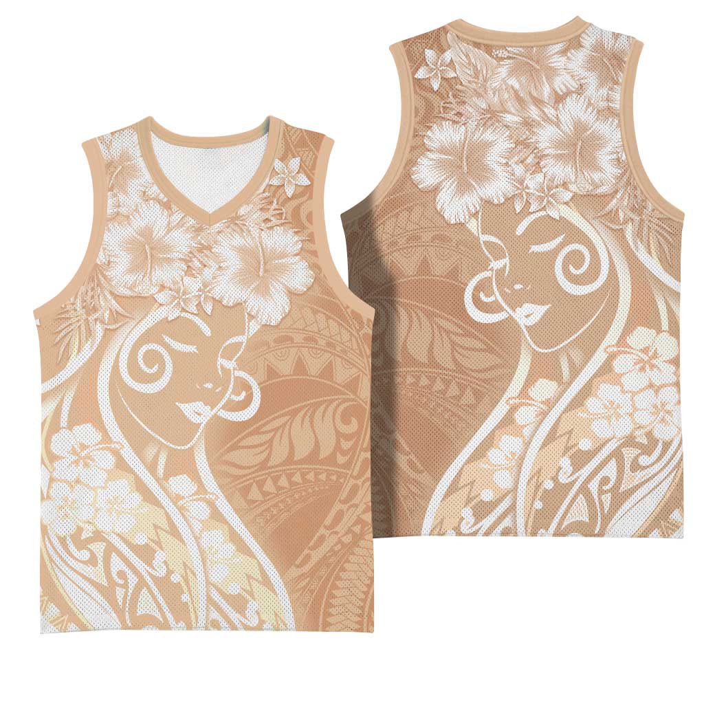 Polynesian Women's Day Basketball Jersey Brown Hibiscus Flowers With Polynesian Pattern