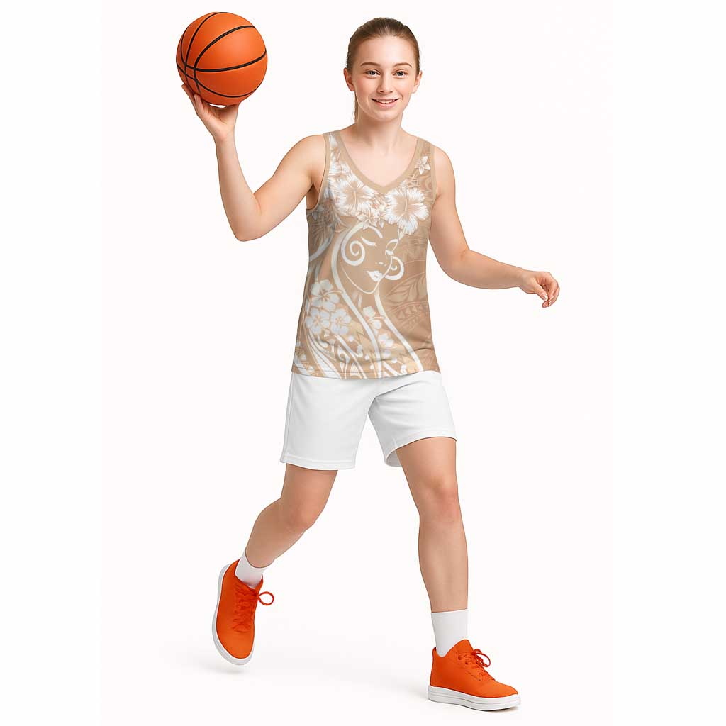 Polynesian Women's Day Basketball Jersey Brown Hibiscus Flowers With Polynesian Pattern