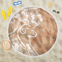 Polynesian Women's Day Beach Blanket Brown Hibiscus Flowers With Polynesian Pattern