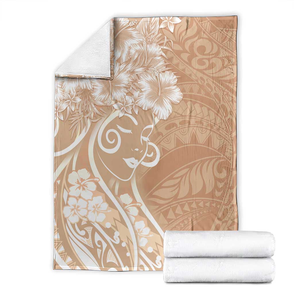 Polynesian Women's Day Blanket Brown Hibiscus Flowers With Polynesian Pattern