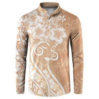 Polynesian Women's Day Button Sweatshirt Brown Hibiscus Flowers With Polynesian Pattern