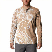 Polynesian Women's Day Button Sweatshirt Brown Hibiscus Flowers With Polynesian Pattern