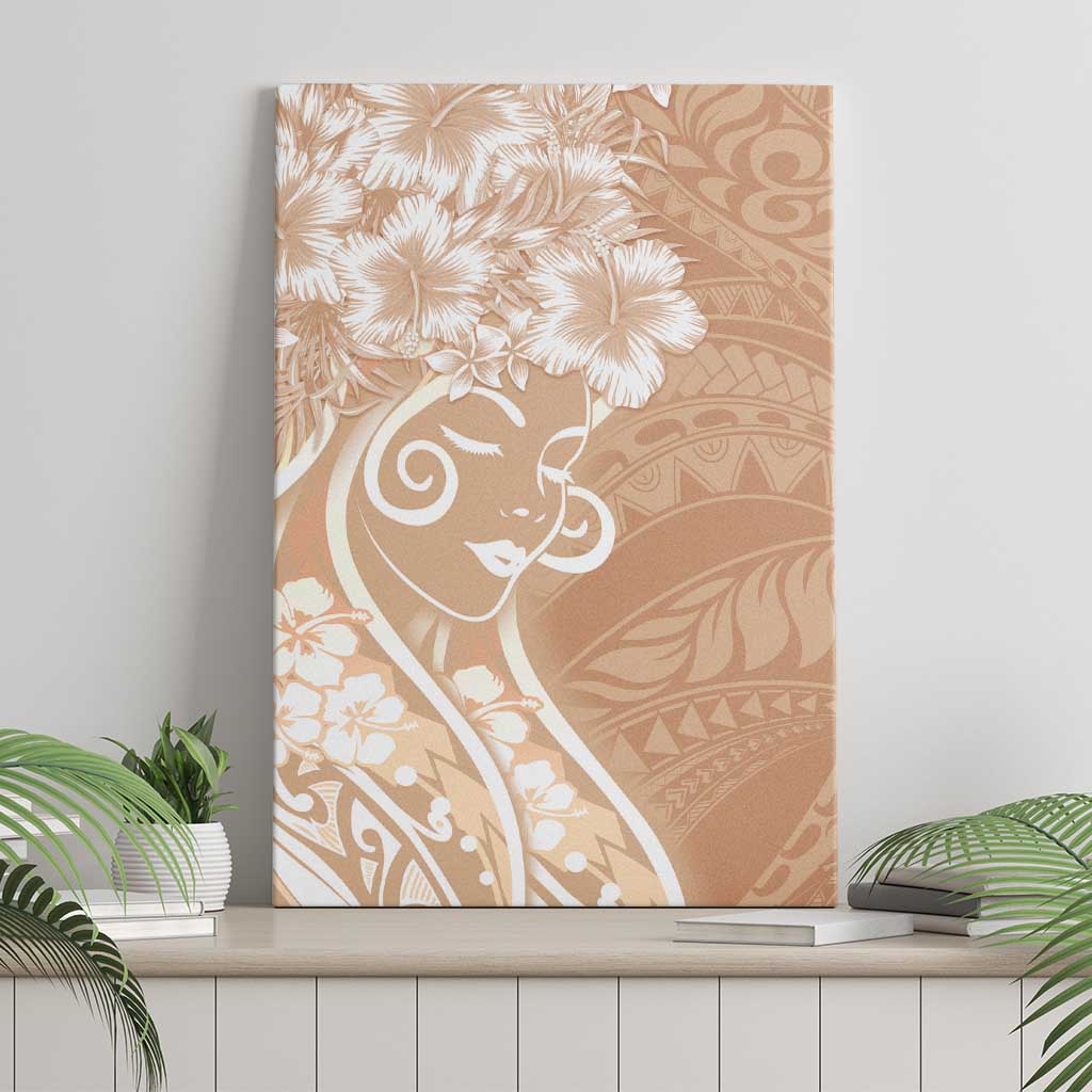 Polynesian Women's Day Canvas Wall Art Brown Hibiscus Flowers With Polynesian Pattern