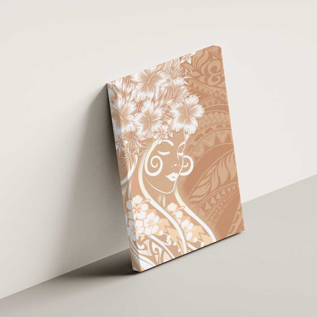 Polynesian Women's Day Canvas Wall Art Brown Hibiscus Flowers With Polynesian Pattern