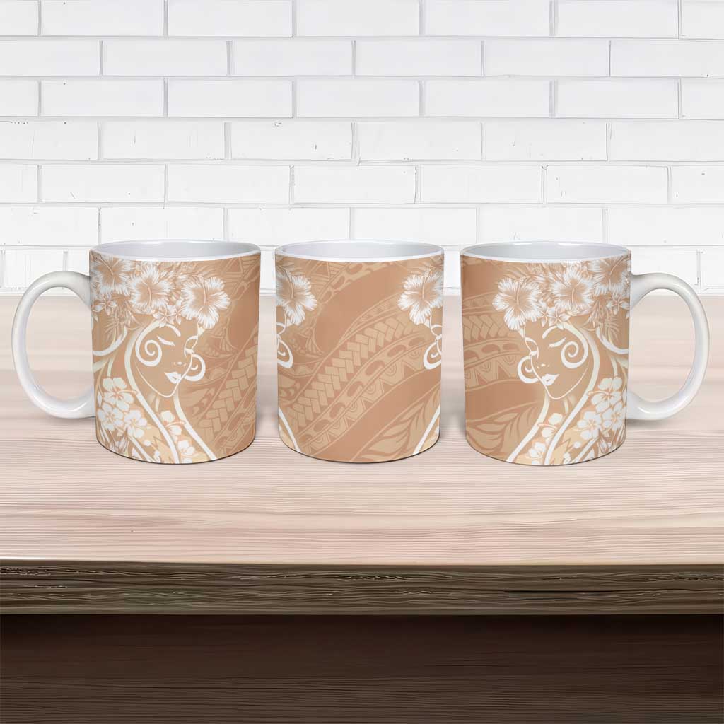 Polynesian Women's Day Ceramic Mug Brown Hibiscus Flowers With Polynesian Pattern