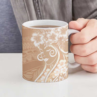 Polynesian Women's Day Ceramic Mug Brown Hibiscus Flowers With Polynesian Pattern