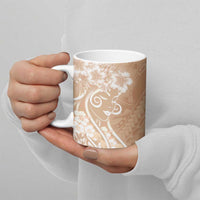 Polynesian Women's Day Ceramic Mug Brown Hibiscus Flowers With Polynesian Pattern