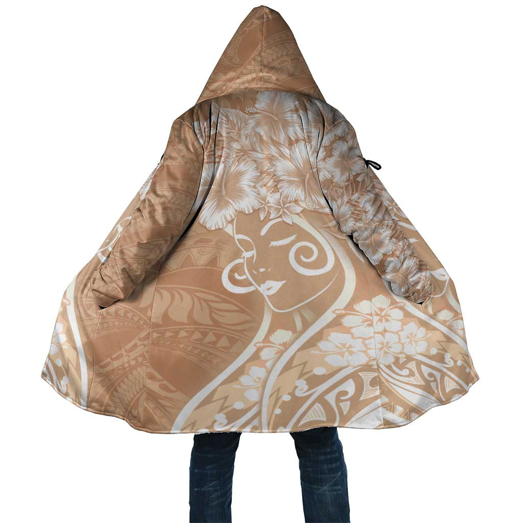 Polynesian Women's Day Cloak Brown Hibiscus Flowers With Polynesian Pattern