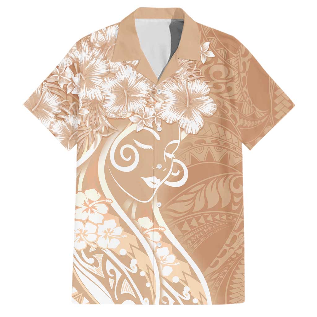 Polynesian Women's Day Family Matching Long Sleeve Bodycon Dress and Hawaiian Shirt Brown Hibiscus Flowers With Polynesian Pattern LT05 Dad's Shirt - Short Sleeve Brown - Polynesian Pride