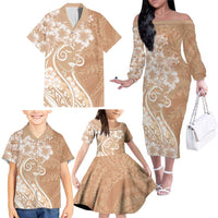 Polynesian Women's Day Family Matching Off The Shoulder Long Sleeve Dress and Hawaiian Shirt Brown Hibiscus Flowers With Polynesian Pattern LT05 - Polynesian Pride
