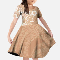 Polynesian Women's Day Family Matching Off Shoulder Maxi Dress and Hawaiian Shirt Brown Hibiscus Flowers With Polynesian Pattern