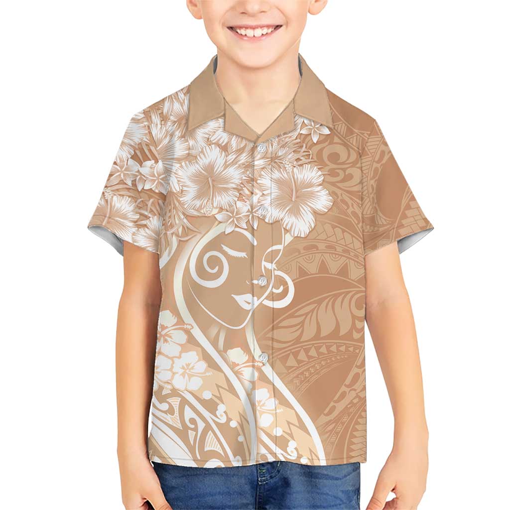 Polynesian Women's Day Family Matching Off Shoulder Maxi Dress and Hawaiian Shirt Brown Hibiscus Flowers With Polynesian Pattern